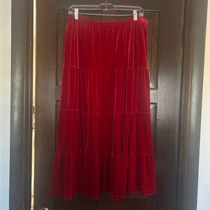 Red Velvet Tiered Maxi Skirt